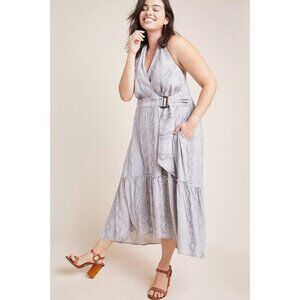 Anthropologie Marfa Snakeskin Maxi Dress 8 M Faux Wrap V-Neck Sleeveless Grey